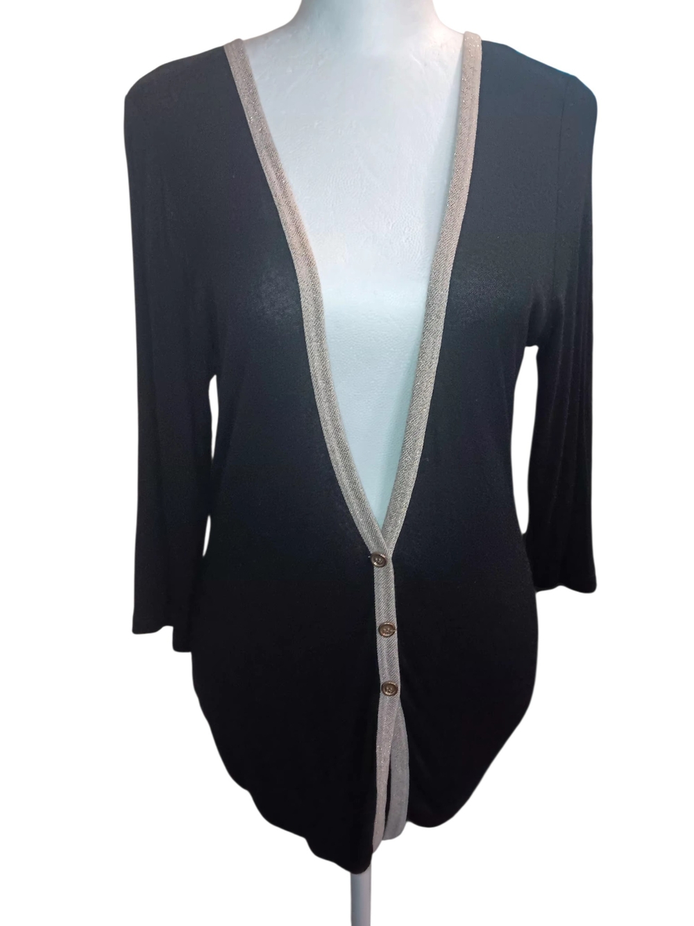 Black Women's Cardigan with Contrast Trim